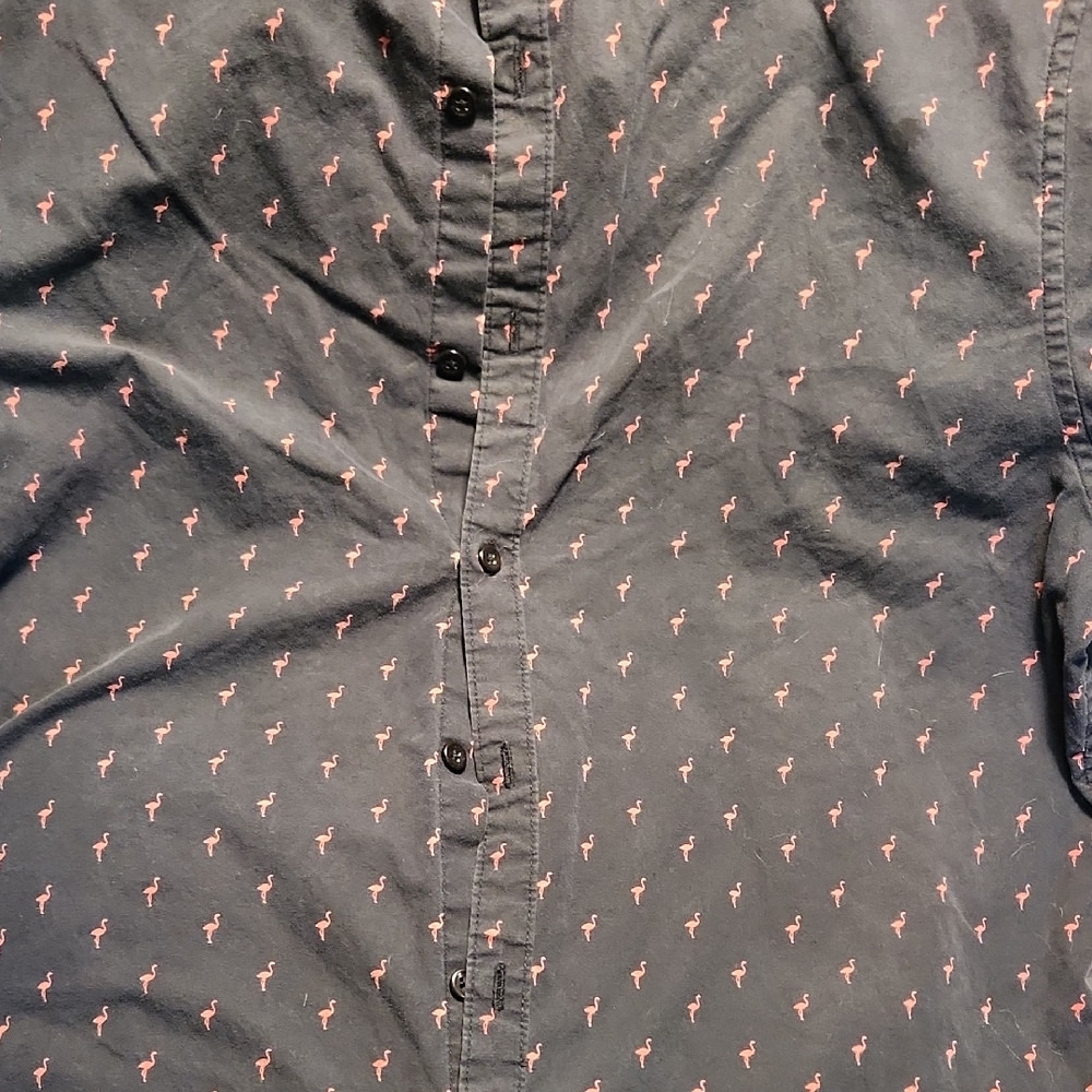 Denim & Flower Black Shirt with Pink Flamingo Print
